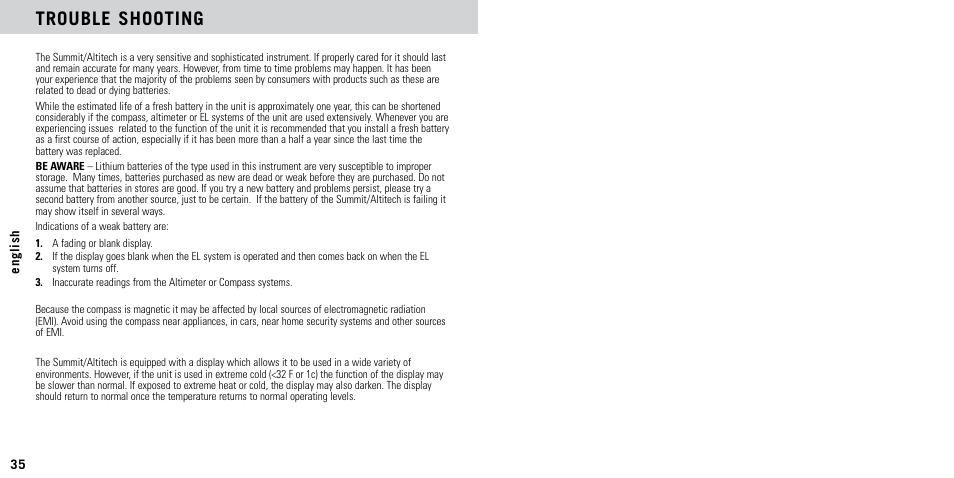 Trouble shooting | Highgear AltiTech 2 User Manual | Page 19 / 20