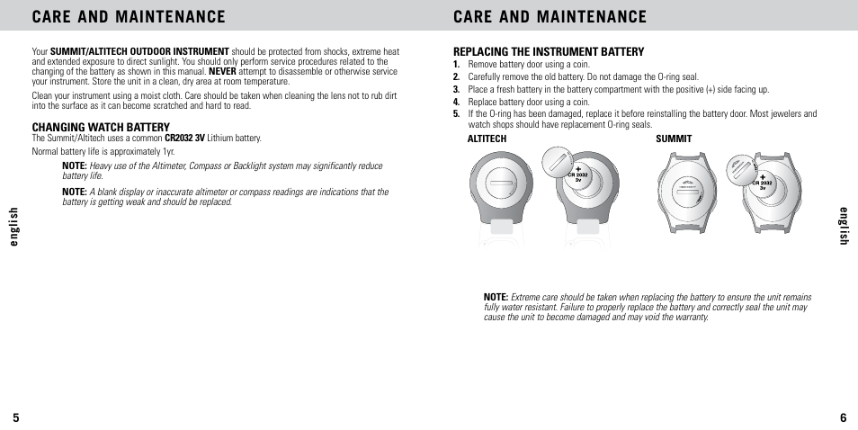 Care and maintenance | Highgear AltiTech 2 User Manual | Page 4 / 20