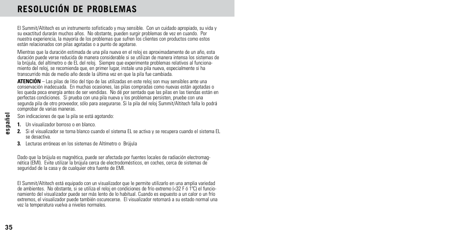 Resolución de problemas | Highgear AltiTech 2 User Manual | Page 19 / 20