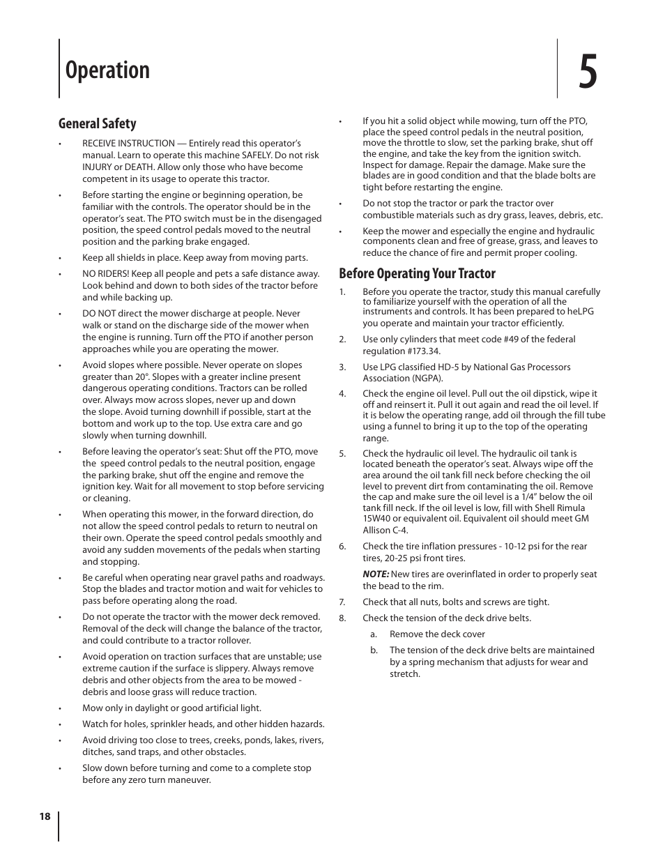 Operation, General safety, Before operating your tractor | Cub Cadet S6031 User Manual | Page 18 / 48