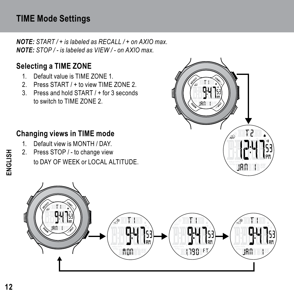 Time mode settings | Highgear Axio Max User Manual | Page 12 / 28