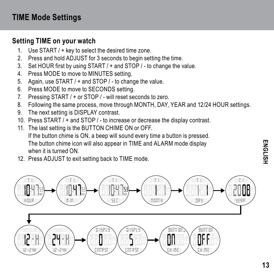 Time mode settings | Highgear Axio Max User Manual | Page 13 / 28