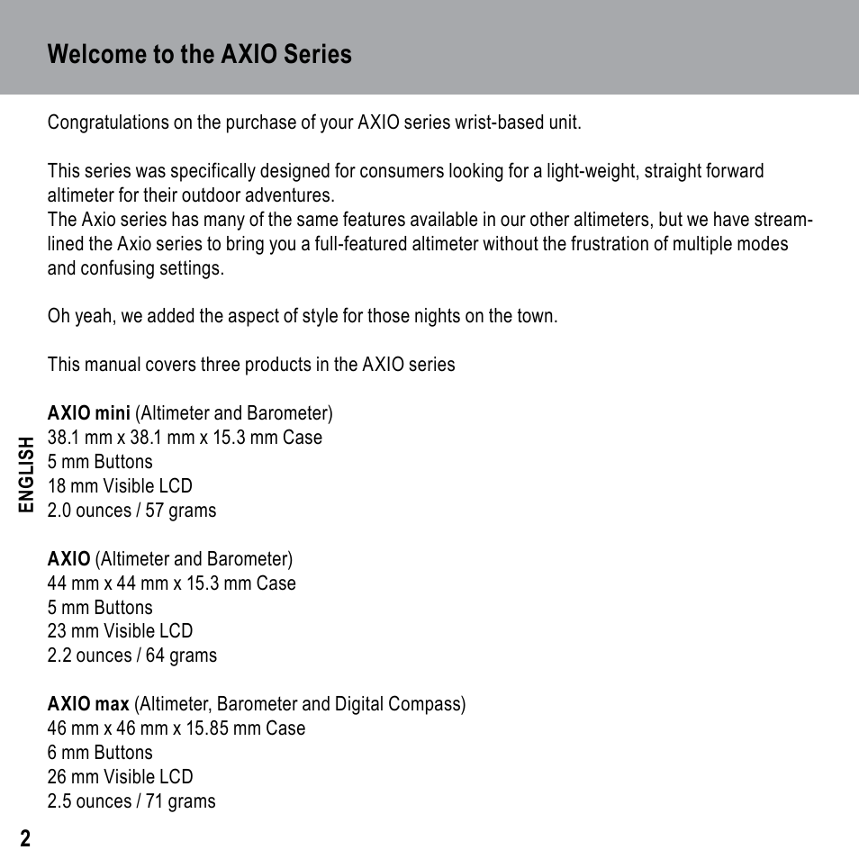 Welcome to the axio series | Highgear Axio Max User Manual | Page 2 / 28