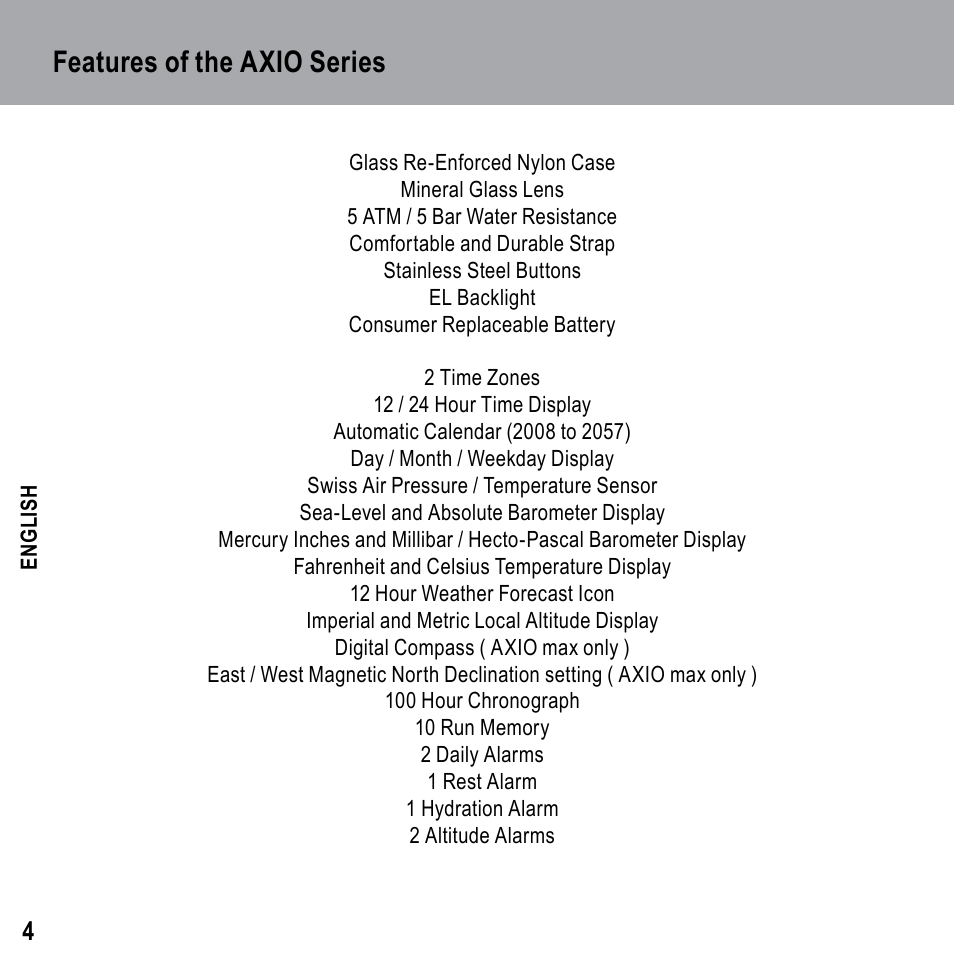 Features of the axio series | Highgear Axio Max User Manual | Page 4 / 28