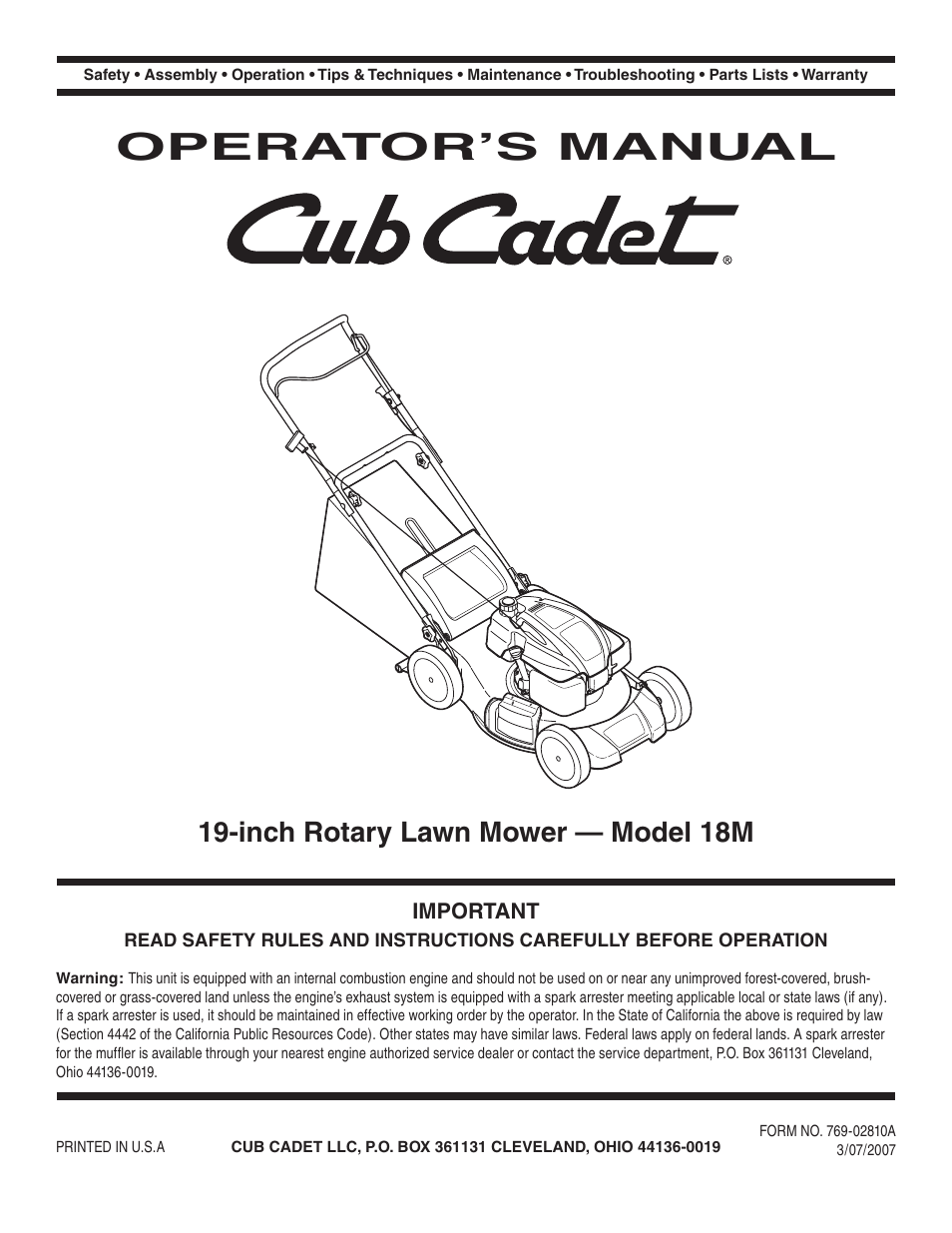 Cub Cadet 18M User Manual | 28 pages