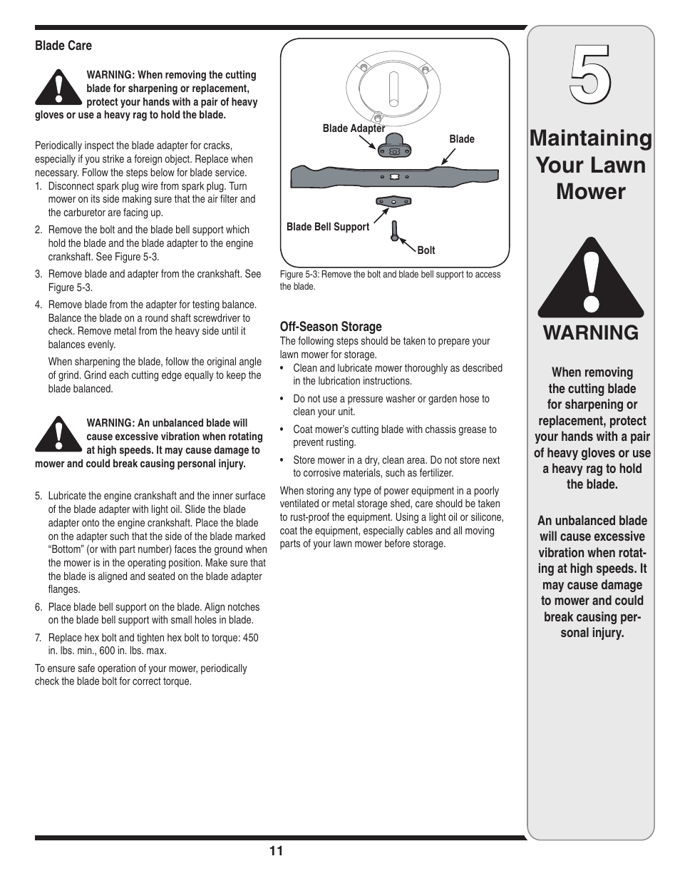Maintaining your lawn mower, Warning | Cub Cadet 18M User Manual | Page 11 / 28