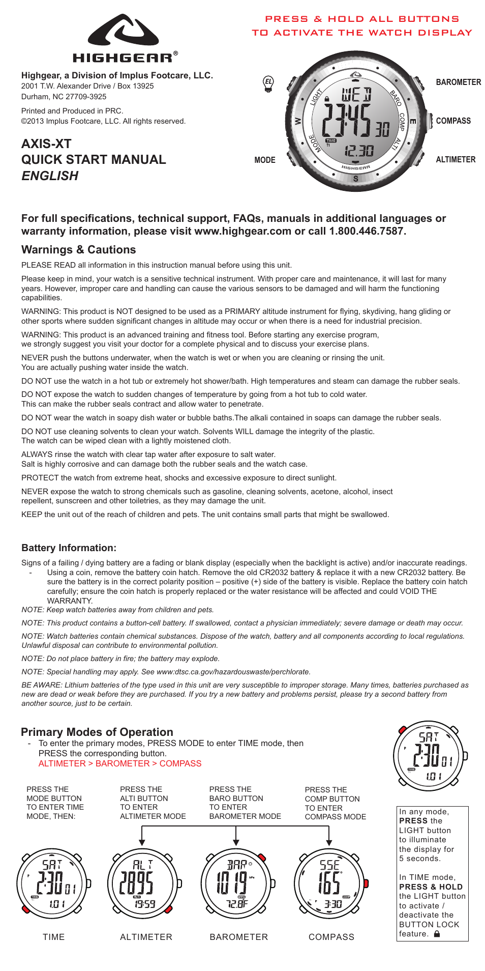Highgear Axis XT User Manual | 6 pages
