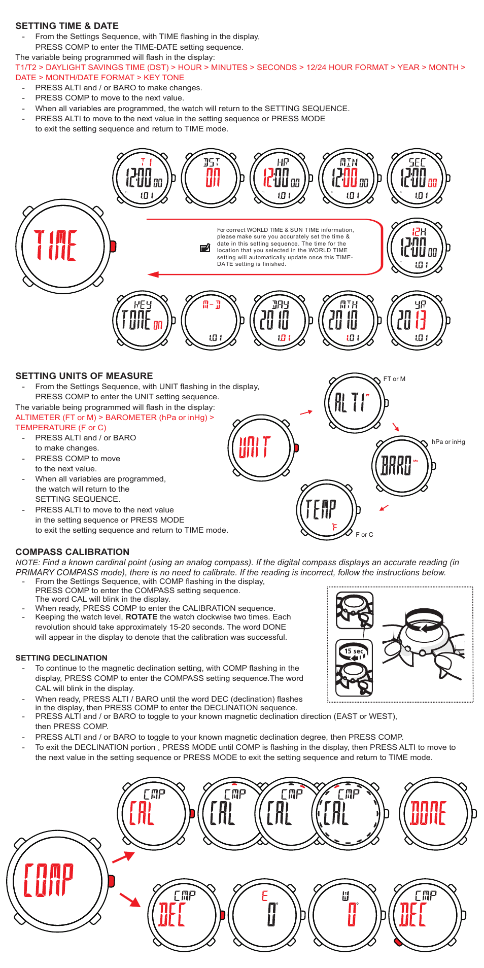 Secondary modes of operations: timer, Secondary modes of operations: world time, Secondary modes of operations: settings | Highgear Axis XT User Manual | Page 5 / 6