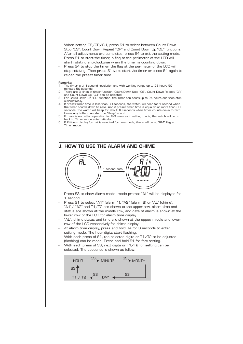 J. how to use the alarm and chime | Highgear CompassHi User Manual | Page 8 / 10