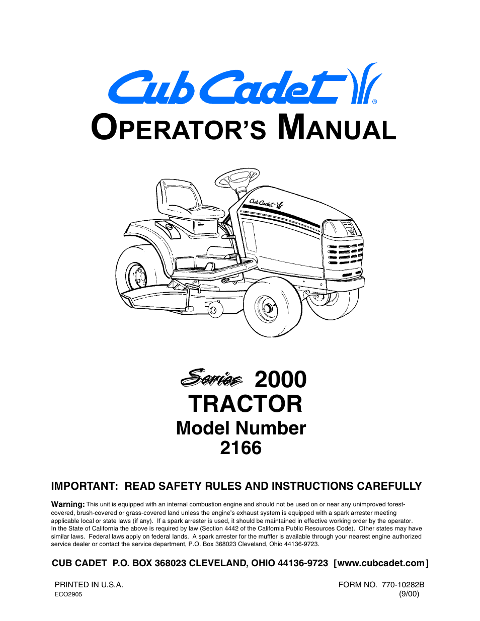 Cub Cadet 2166 User Manual | 60 pages