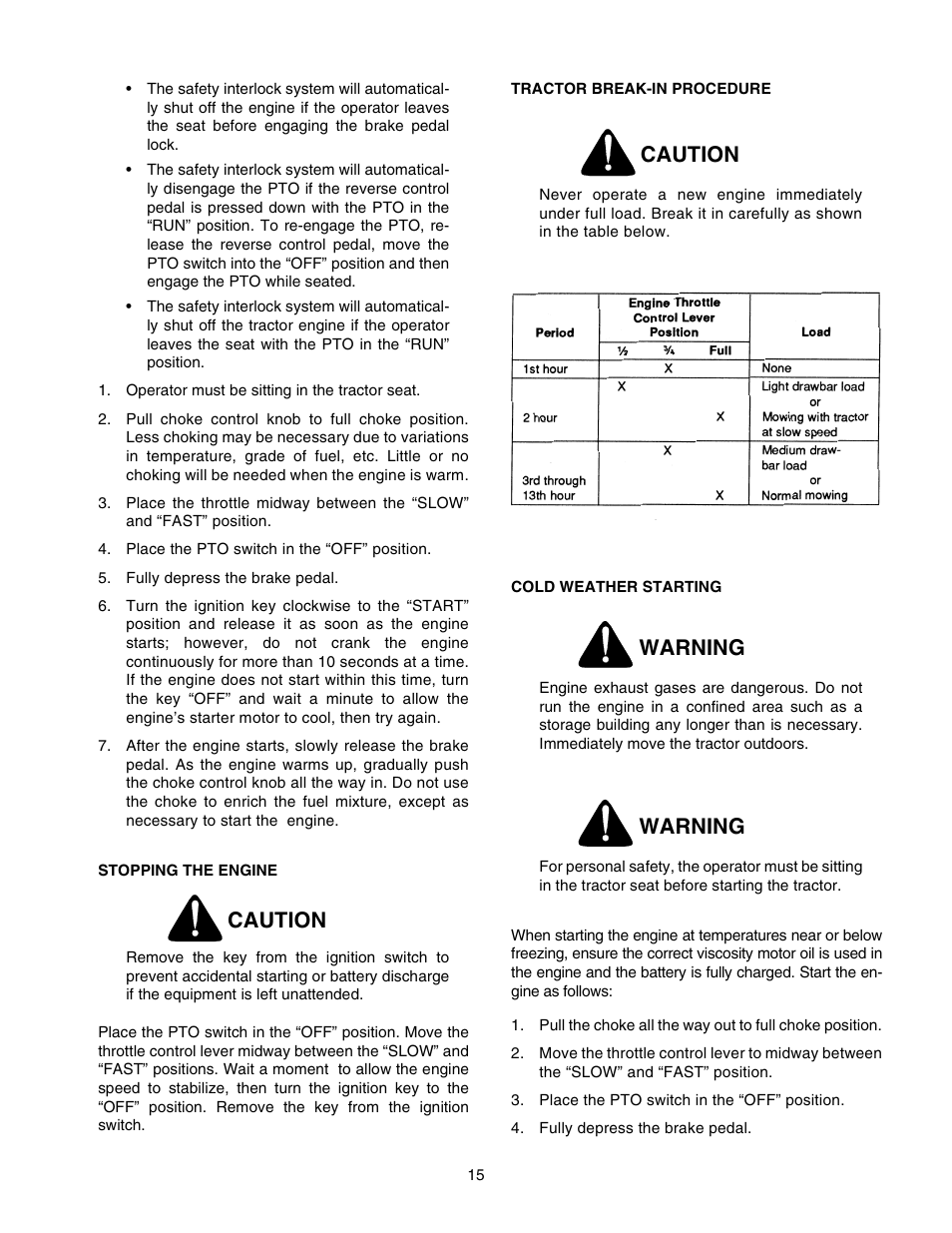 Caution, Warning | Cub Cadet 2166 User Manual | Page 15 / 60
