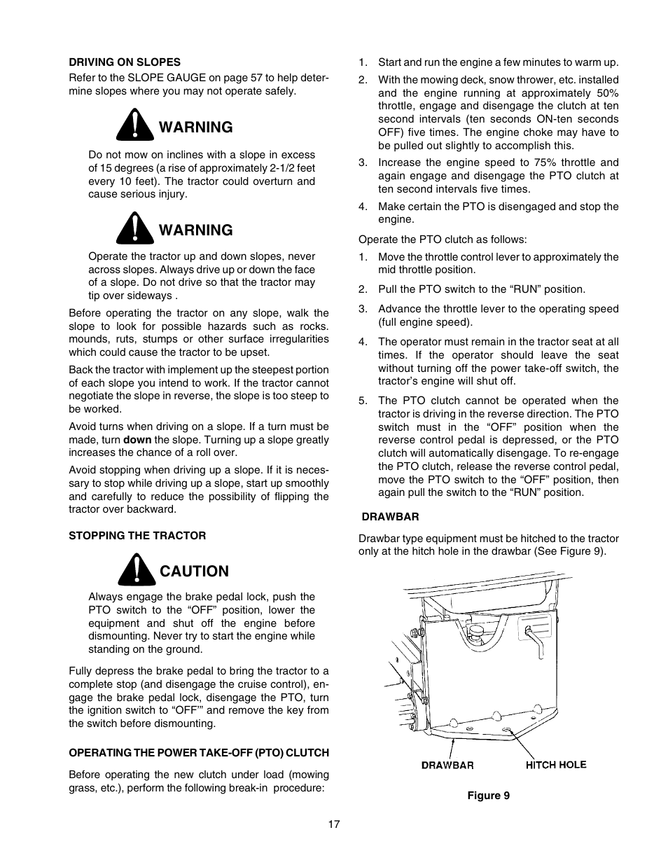 Warning, Caution | Cub Cadet 2166 User Manual | Page 17 / 60