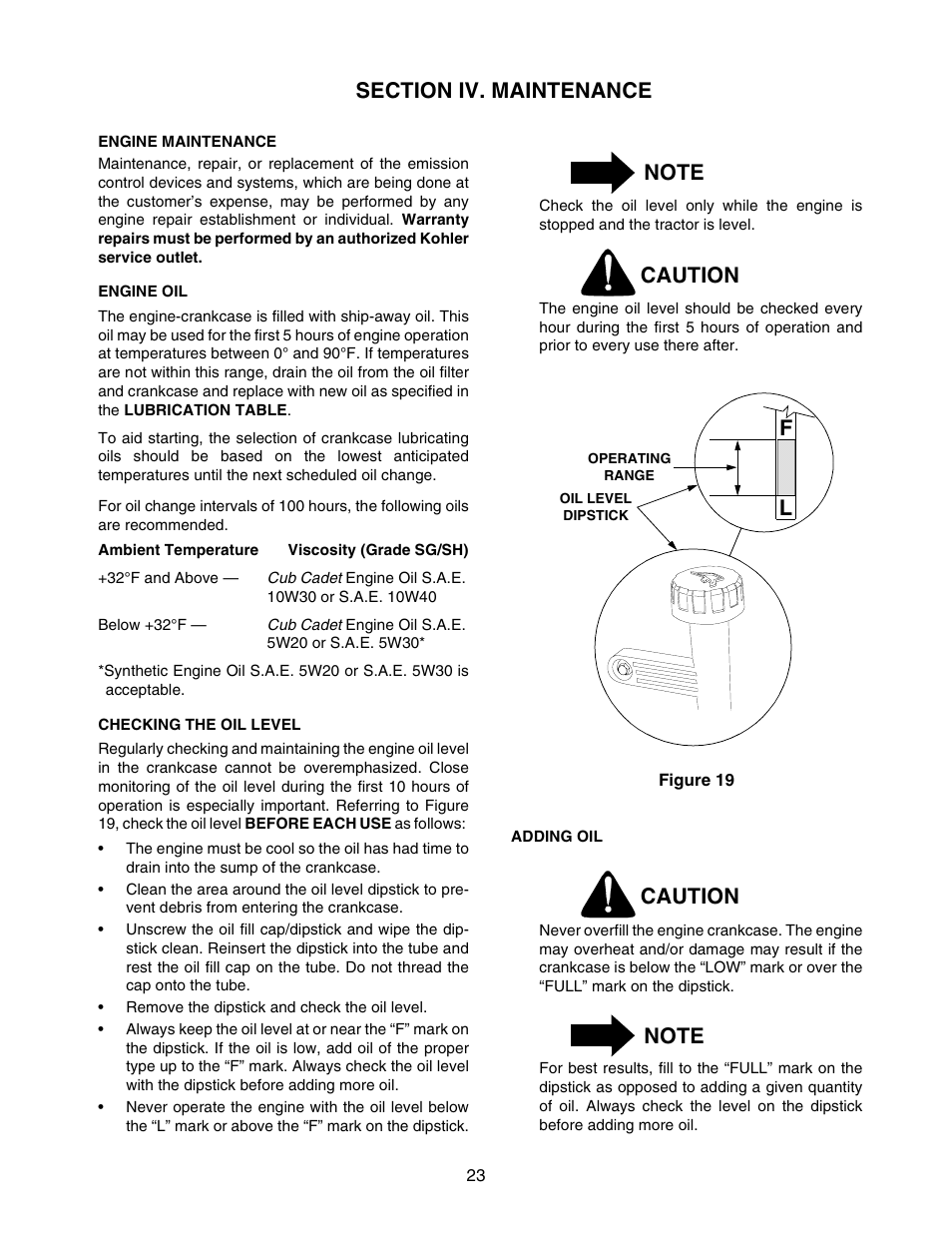 Caution | Cub Cadet 2166 User Manual | Page 23 / 60