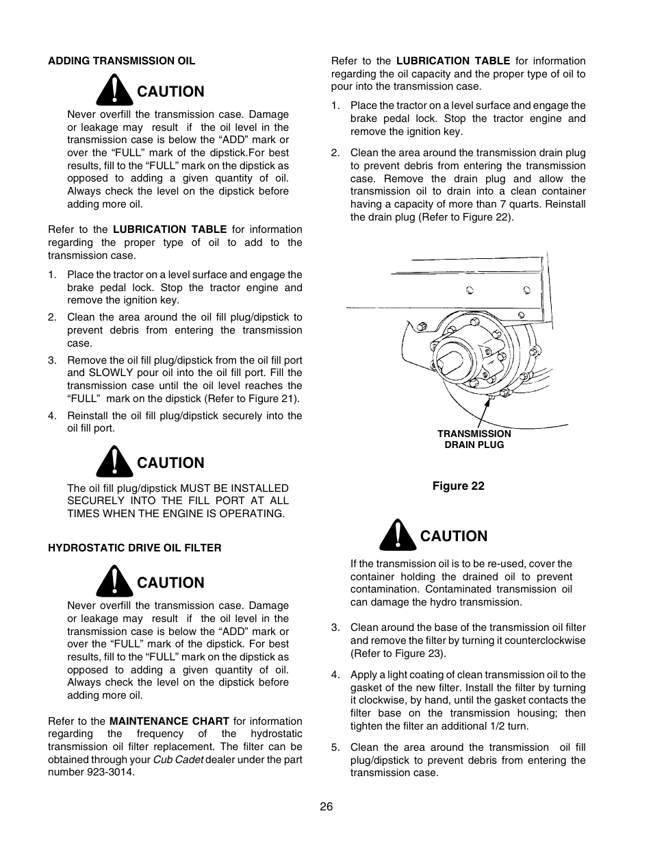 Caution | Cub Cadet 2166 User Manual | Page 26 / 60
