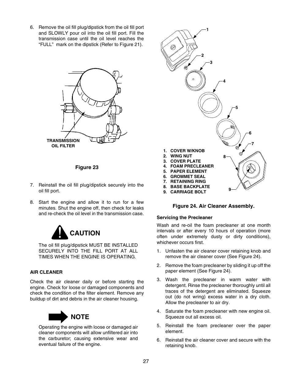 Caution | Cub Cadet 2166 User Manual | Page 27 / 60