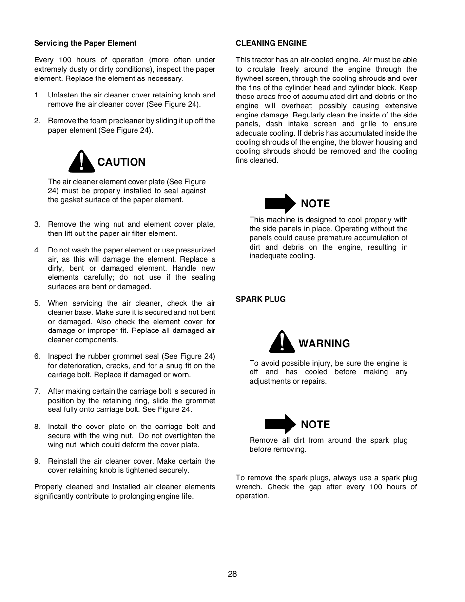 Caution, Warning | Cub Cadet 2166 User Manual | Page 28 / 60