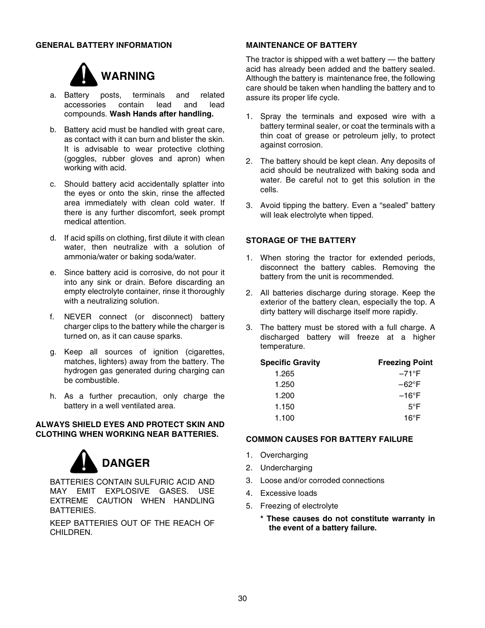 Warning, Danger | Cub Cadet 2166 User Manual | Page 30 / 60