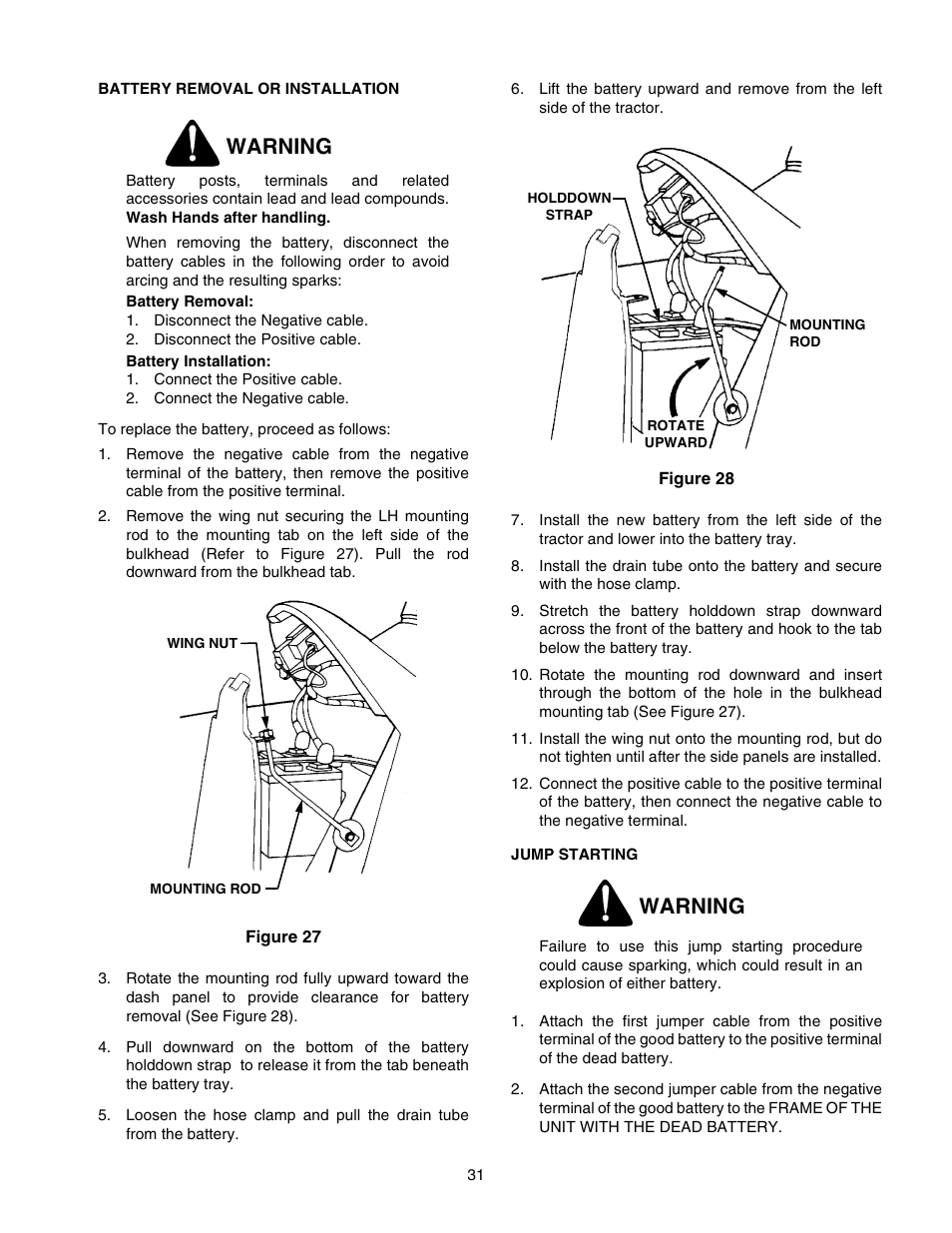 Warning | Cub Cadet 2166 User Manual | Page 31 / 60