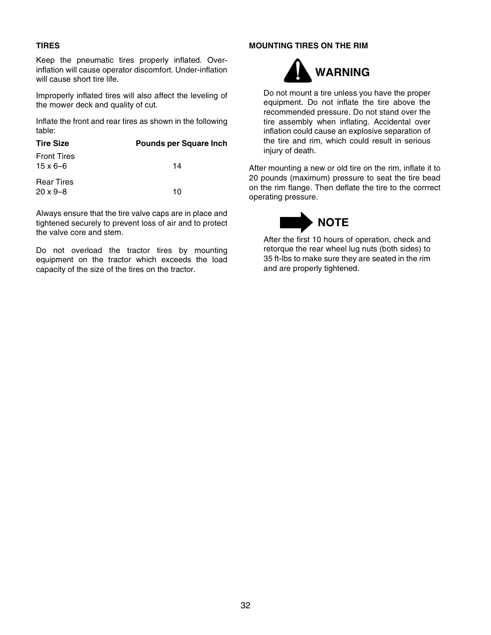 Warning | Cub Cadet 2166 User Manual | Page 32 / 60