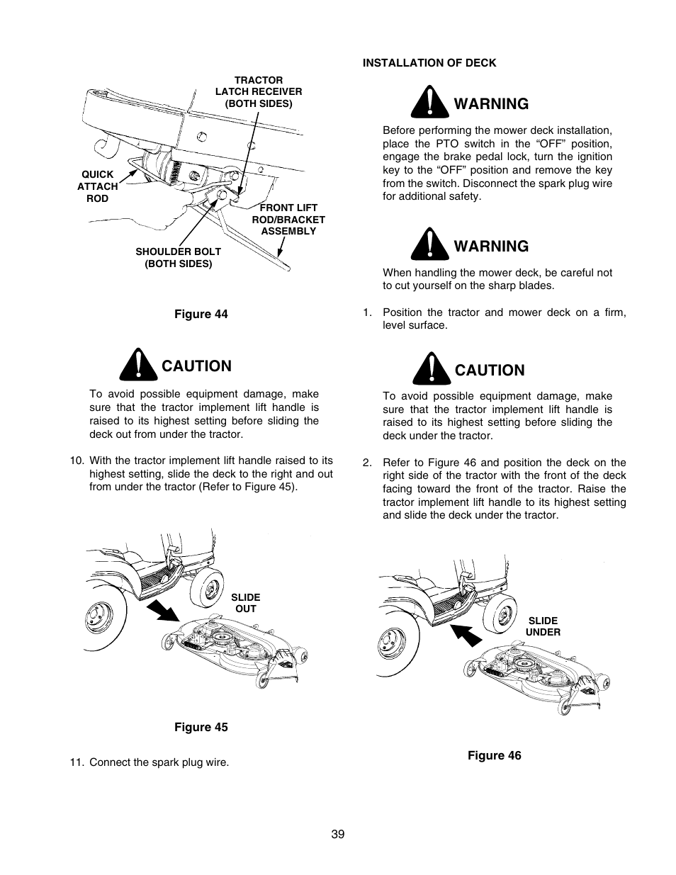 Caution, Warning | Cub Cadet 2166 User Manual | Page 39 / 60