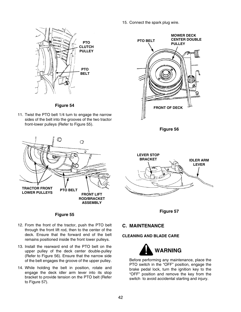 Warning | Cub Cadet 2166 User Manual | Page 42 / 60