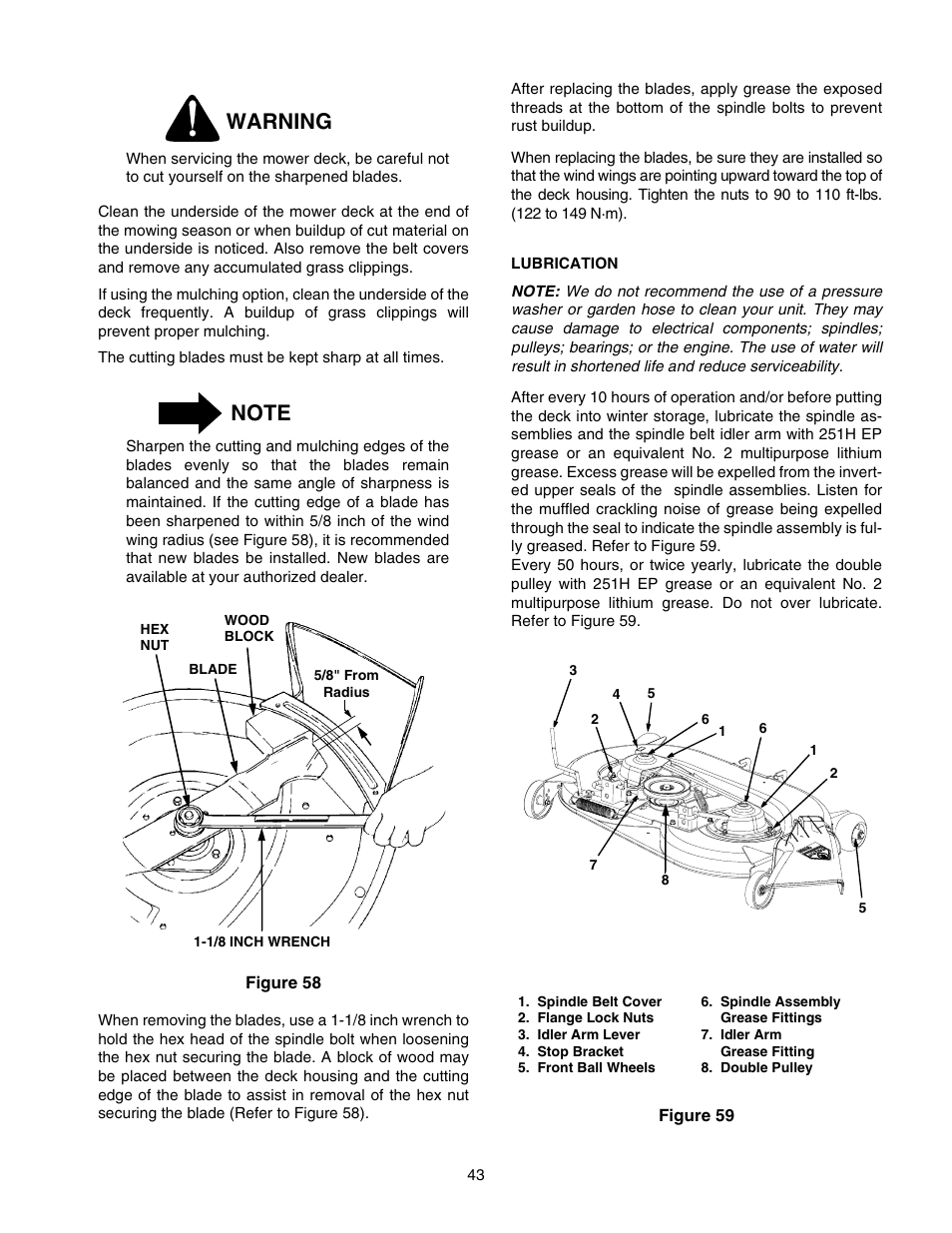 Warning | Cub Cadet 2166 User Manual | Page 43 / 60