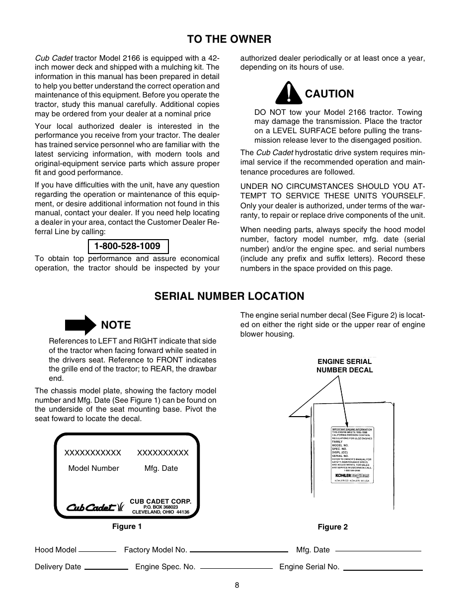 Caution | Cub Cadet 2166 User Manual | Page 8 / 60