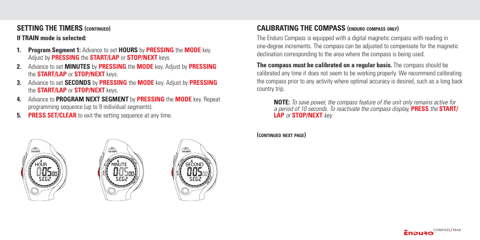 Setting the watch functions | Highgear Enduro Compass User Manual | Page 12 / 19