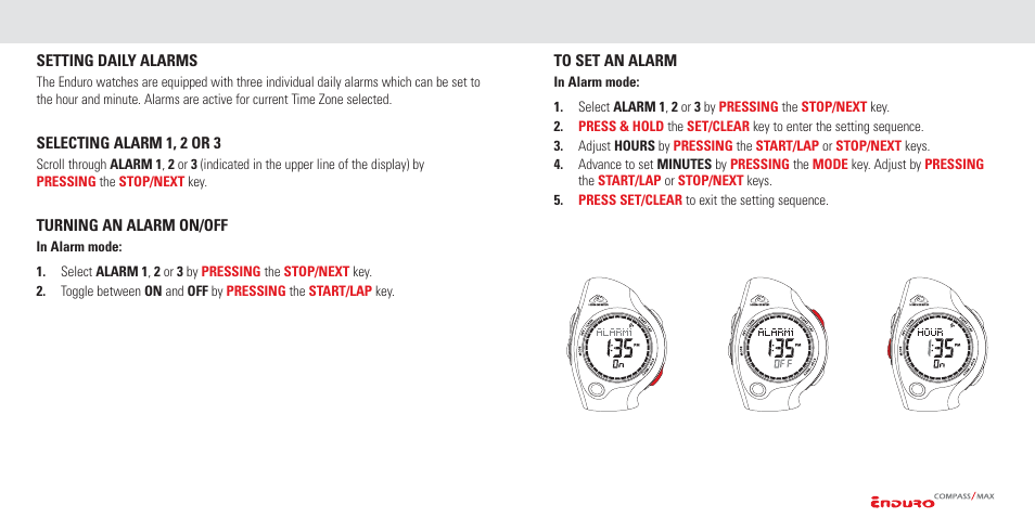 Setting the watch functions | Highgear Enduro Compass User Manual | Page 14 / 19