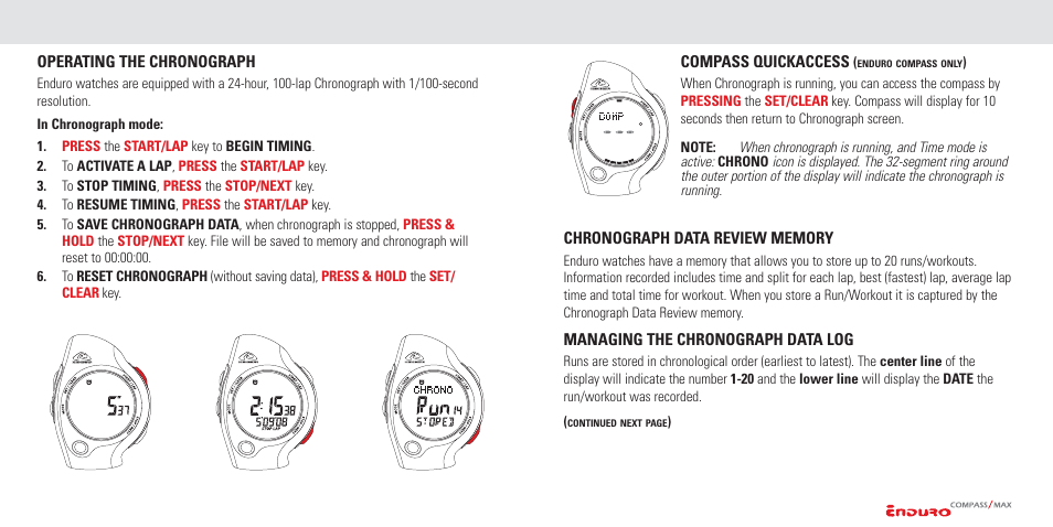 Operating the watch | Highgear Enduro Compass User Manual | Page 15 / 19