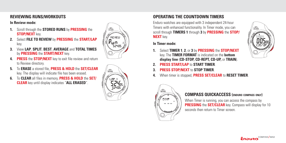 Operating the watch | Highgear Enduro Compass User Manual | Page 16 / 19