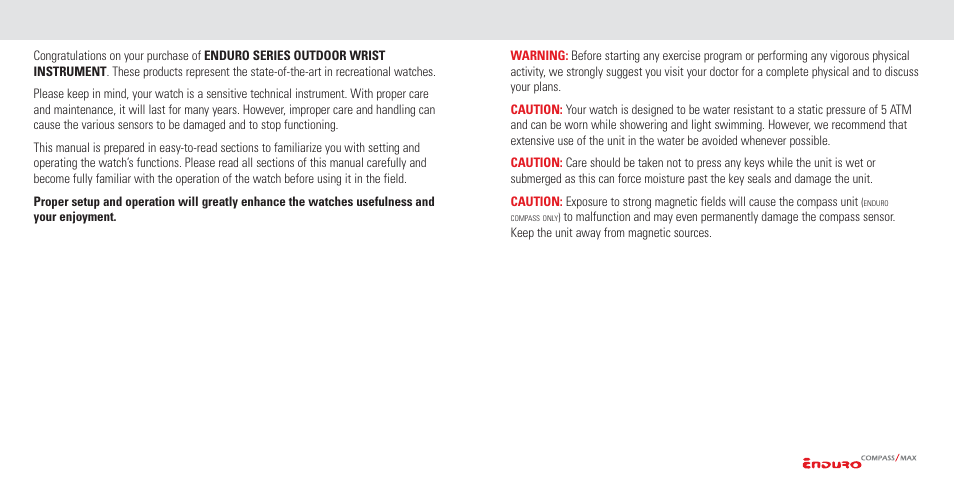 Introduction, Warnings and cautions | Highgear Enduro Compass User Manual | Page 2 / 19