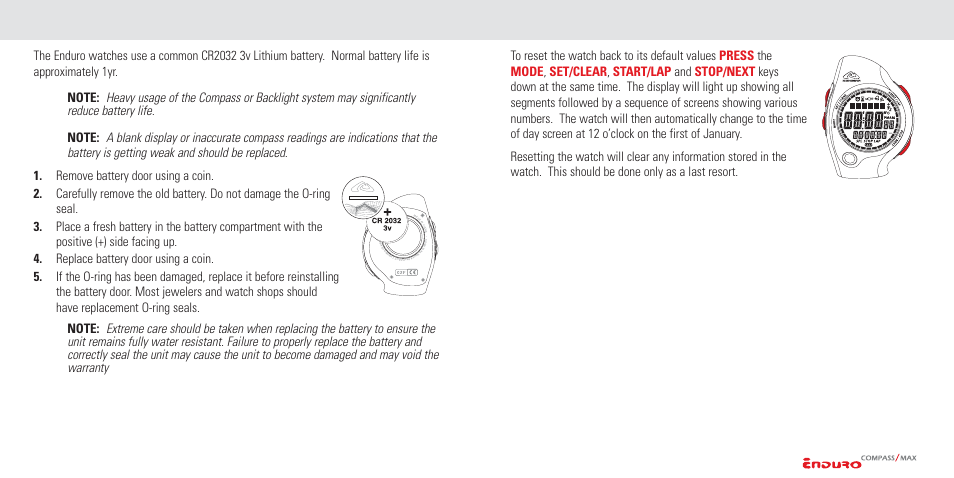 Replacing the watch battery, Resetting the watch, 7english 8 english | Highgear Enduro Compass User Manual | Page 5 / 19