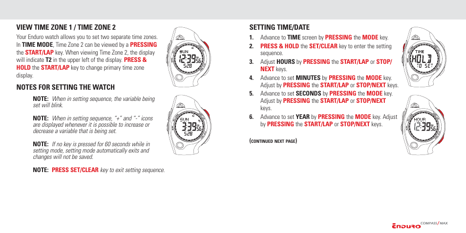 Setting the watch functions | Highgear Enduro Compass User Manual | Page 9 / 19