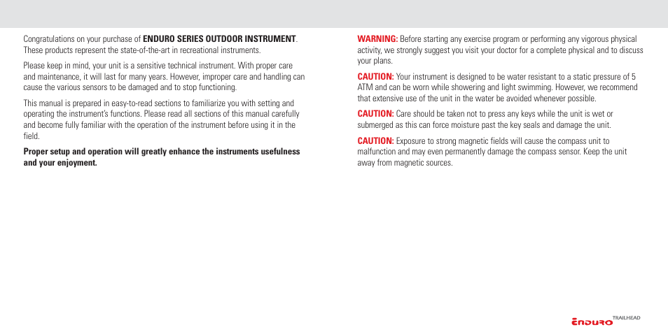 Introduction, Warnings and cautions | Highgear Enduro TrailHead User Manual | Page 2 / 19