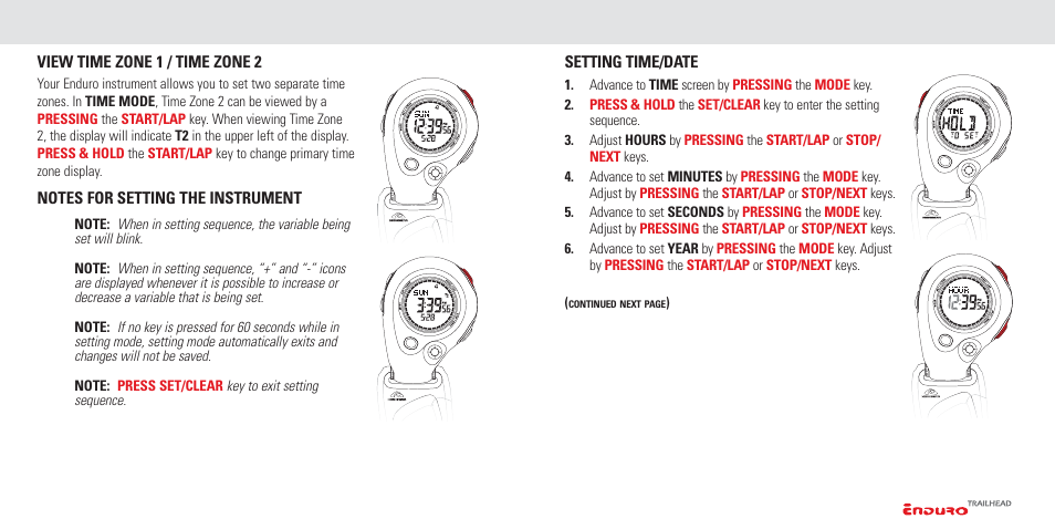 Setting the instrument functions | Highgear Enduro TrailHead User Manual | Page 9 / 19