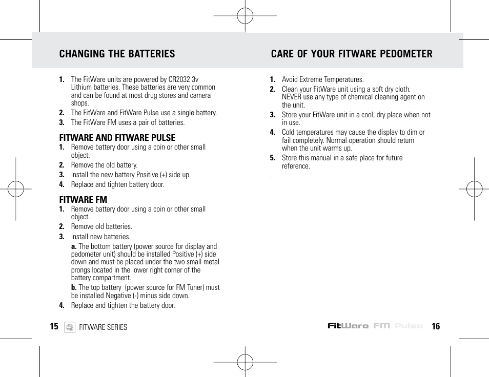 Care of your fitware pedometer | Highgear FitWare User Manual | Page 10 / 11
