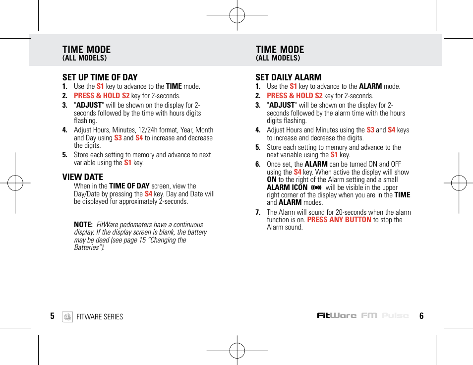 Time mode | Highgear FitWare User Manual | Page 5 / 11