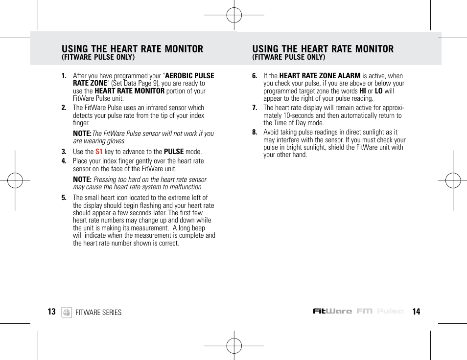 Using the heart rate monitor | Highgear FitWare User Manual | Page 9 / 11