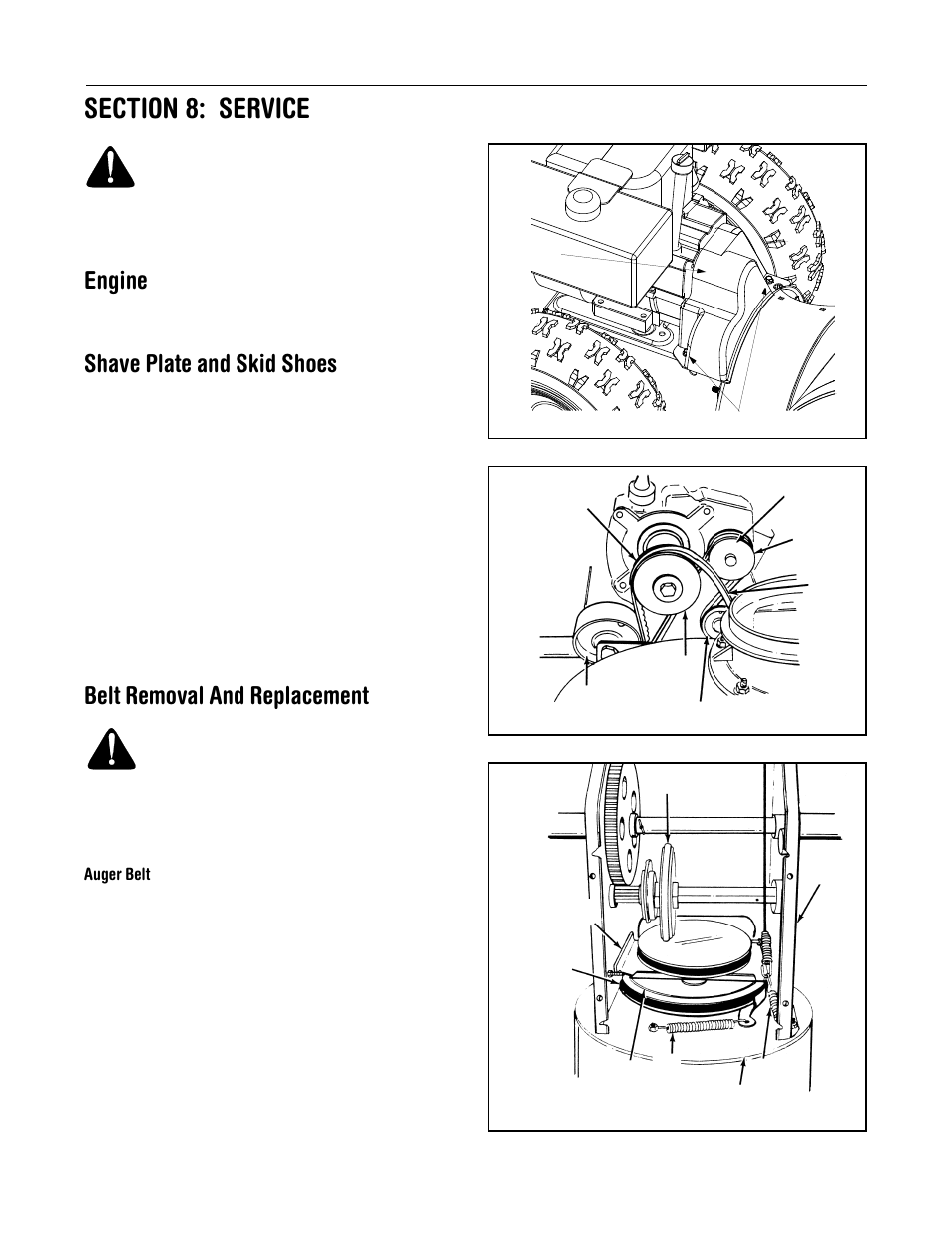 Engine, Shave plate and skid shoes, Belt removal and replacement | Cub Cadet 522 WE User Manual | Page 13 / 28