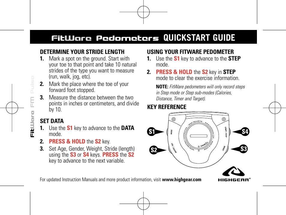 Highgear FitWare Quick Start User Manual | 3 pages