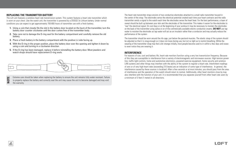 Loft, Wearing the heart rate transmitter strap, Care and maintenance | Highgear Loft User Manual | Page 5 / 19