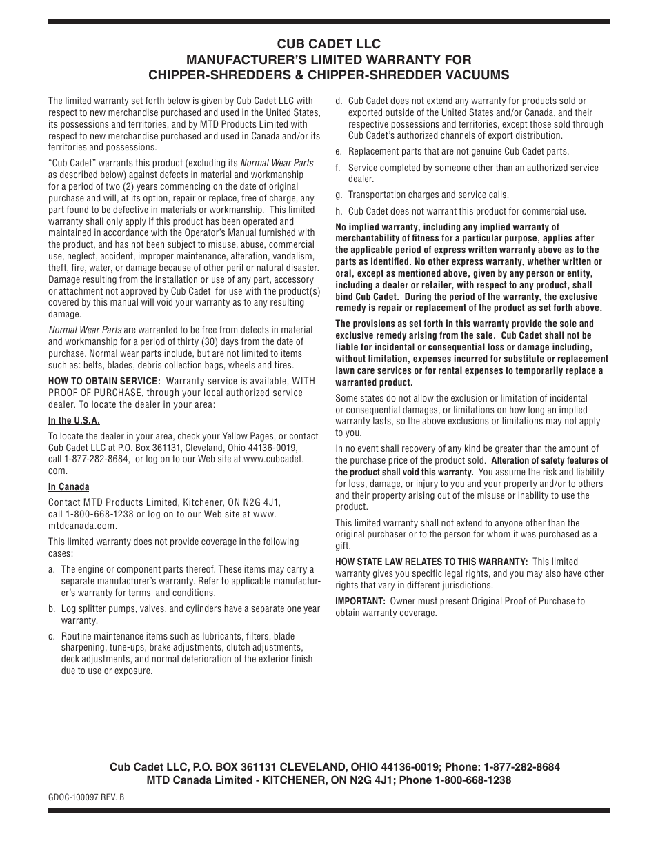 Cub Cadet CS 2210 User Manual | Page 21 / 40