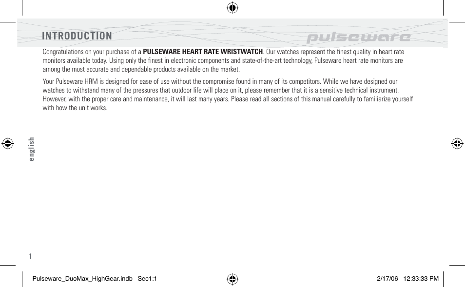 Introduction | Highgear PulseWare Duo User Manual | Page 2 / 36