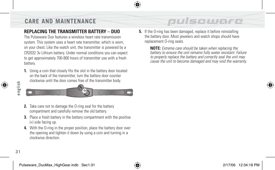 Care and maintenance | Highgear PulseWare Duo User Manual | Page 32 / 36