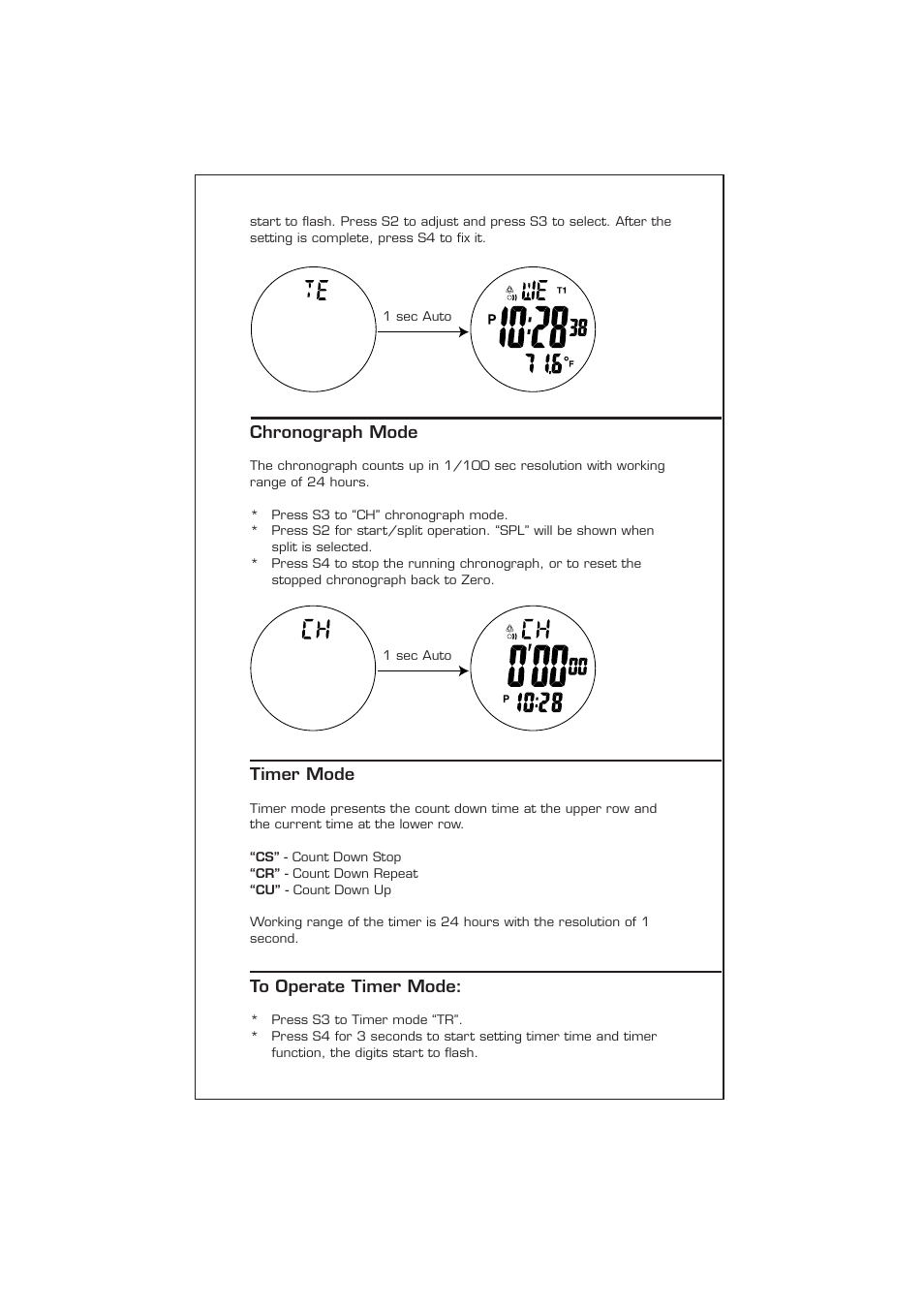 Chronograph mode, Timer mode | Highgear TechTrail 3 User Manual | Page 8 / 9