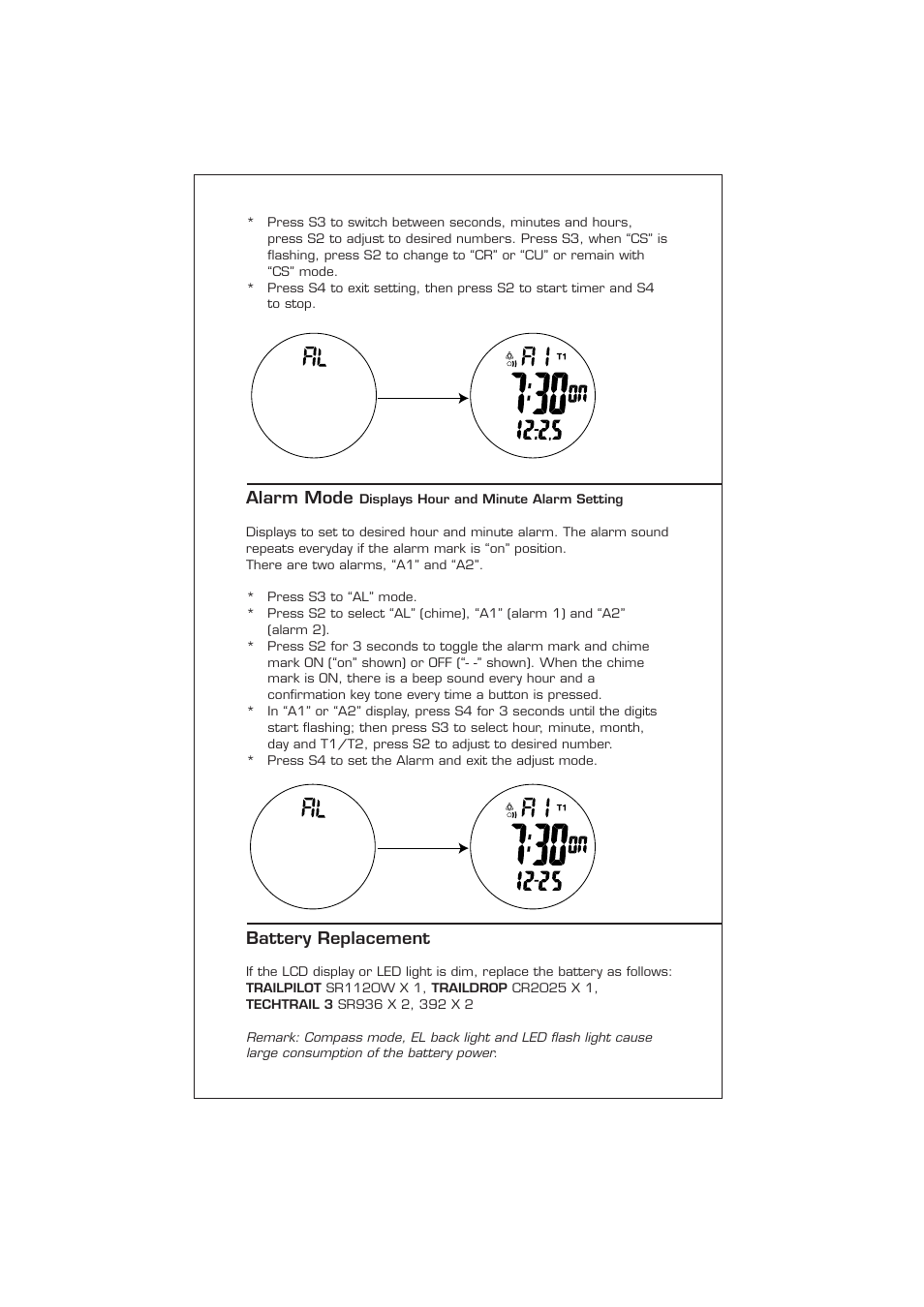 Alarm mode, Battery replacement | Highgear TechTrail 3 User Manual | Page 9 / 9