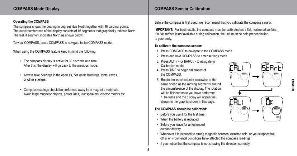 Compass mode display, Compass sensor calibration | Highgear TerraPod User Manual | Page 6 / 11