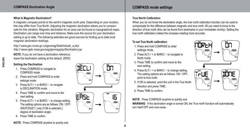 Compass mode settings | Highgear TerraPod User Manual | Page 7 / 11