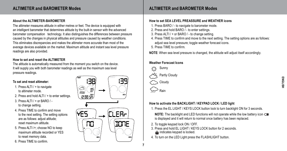 Altimeter and barometer modes | Highgear TerraPod User Manual | Page 8 / 11